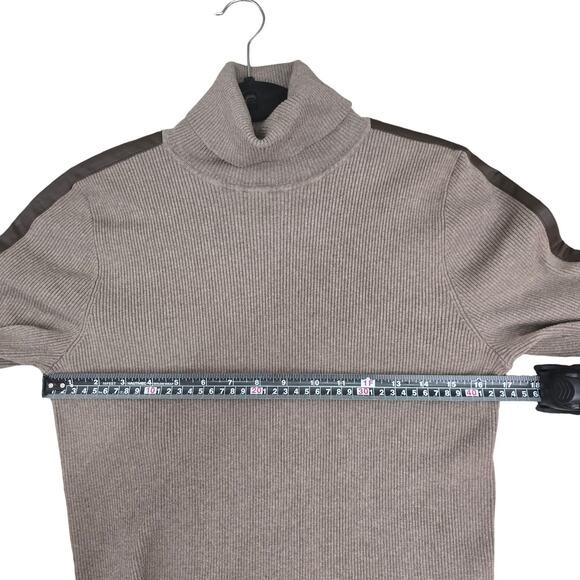 Ralph Lauren Black Label Sweater Womens 1X Ribbed Knit Turtleneck Leather Trim - Picture 7 of 11